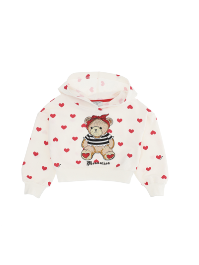 Monnalisa Babies'   Bear & Hearts Hoodie In Cream + Red