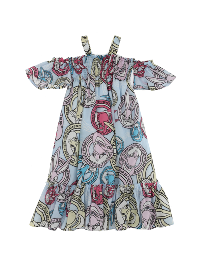 Monnalisa Babies'   Looney Tunes Muslin Dress With Straps In Coridalis Blue