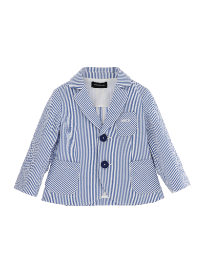 Monnalisa Striped Jacket With Embroidered Pocket In White