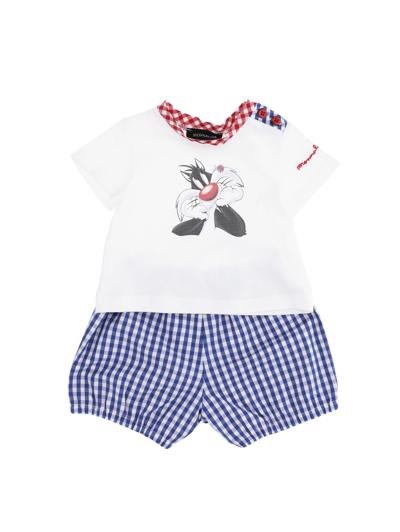 Monnalisa Babies'   Newborn Sylvester Set T-shirt And Briefs In White + Red