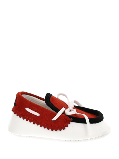 Monnalisa Suede Loafers In White + Red