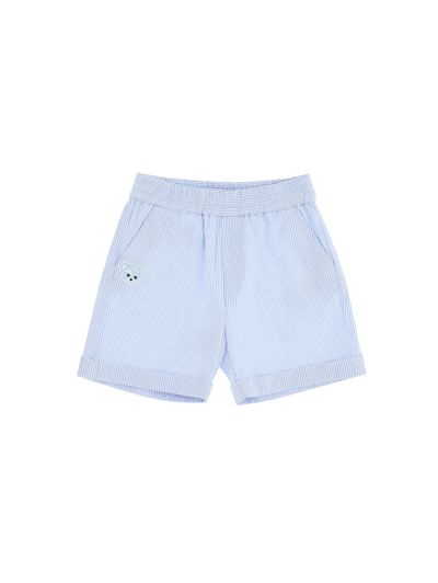 Monnalisa Babies'   Cotton Seersucker Turn-up Bermuda Shorts In Cream + Light Blue