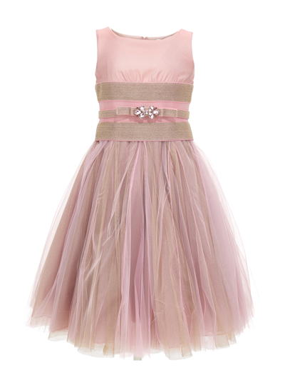 Monnalisa Kids'   Aniska Gold Dress In Light Onion + Gold
