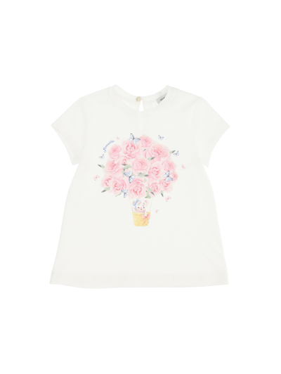 Monnalisa Babies'   Maxi Jersey T-shirt With Air Balloon Print In Cream