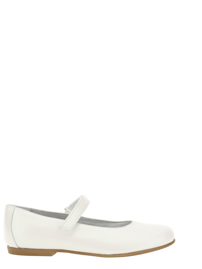 Monnalisa Leather Ballet Flats With Logo In Cream