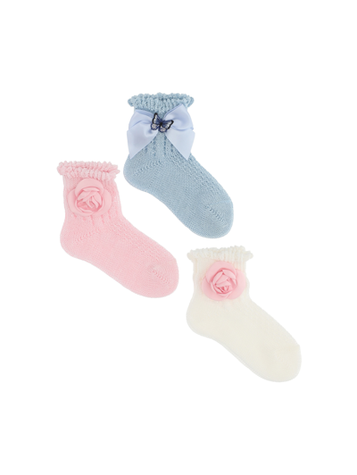 Monnalisa Kids'   Lisle Thread Set Of Socks In Cream + Pink