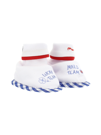 Monnalisa Lucky Team Cotton Slippers In White + Blue