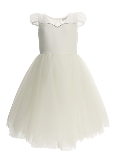 Monnalisa Kids'   Crepe Dress With Sweetheart Neckline In Cream