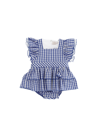Monnalisa Two-piece Newborn Set With Body And Dungarees In White + Blue