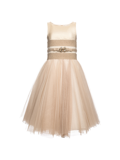 Monnalisa Kids'   Aniska Gold Dress In Cream + Gold