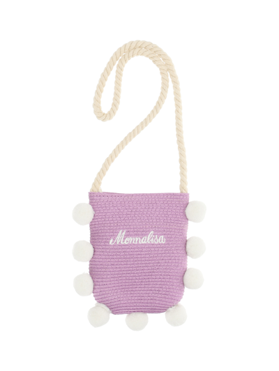 Monnalisa Kids'   Straw Bag With Logo In Wisteria