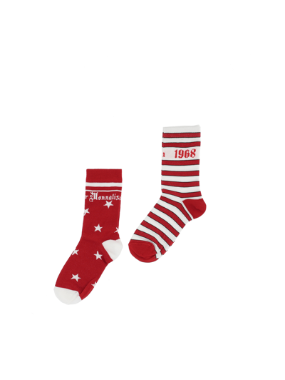 Monnalisa Kids'   Set Of Two Pairs Of Lisle Thread Socks In White + Red