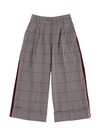 Monnalisa Wide Pants In Prince Of Wales Check In Light Onion + Burgundy