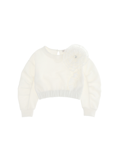 Monnalisa Sweatshirt With Rose Appliqué In Cream