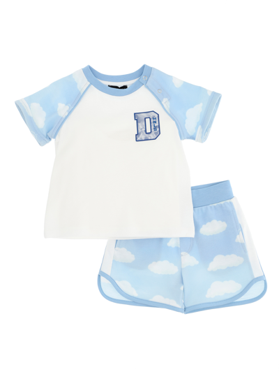 Monnalisa Babies'   T-shirt And Shorts Newborn Set In Light Blue + Cream