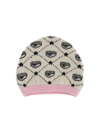 Chiara Ferragni All-over Pattern Beanie In Ecru + Rosa Fairytale