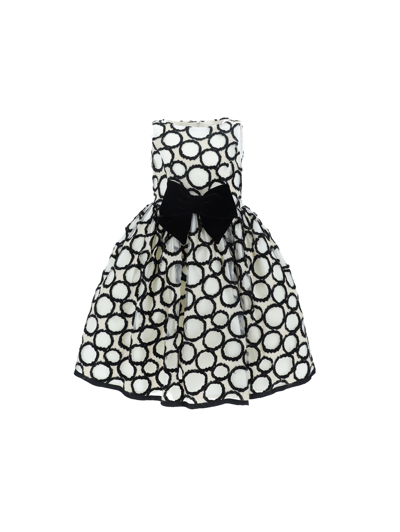 Monnalisa Kids'   Polka Dot Damask Dress In Cream + Black
