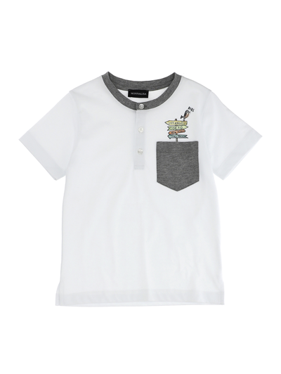 Monnalisa Jersey T-shirt W/pocket In White + Medium Grey