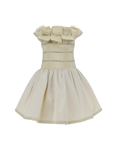 Monnalisa Kids'   Petite Gold Dress In Cream + Gold