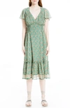 Maxstudio Printed Ruffle Short Sleeve Dress In Green Viney Poppy