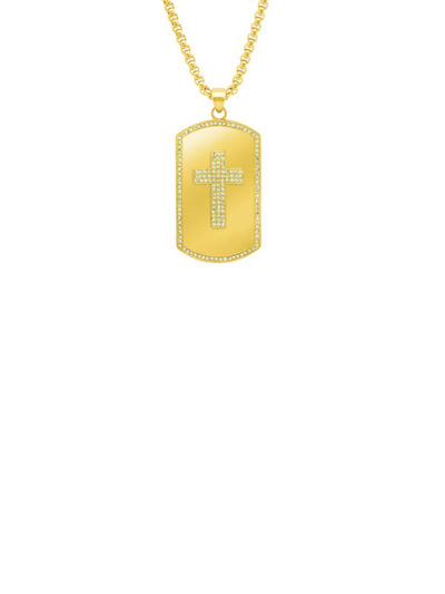 Anthony Jacobs Men's Stainless Steel & Simulated Diamond Cross Pendant In Gold