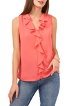 Vince Camuto Ruffle Neck Sleeveless Georgette Blouse In Lush Coral