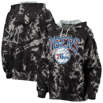 Majestic Threads Black Philadelphia 76ers Burble Tie-dye Tri-blend Pullover Hoodie