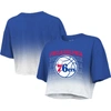 Majestic Women's  Threads Royal And White Philadelphia 76ers Repeat Dip-dye Cropped T-shirt In Royal