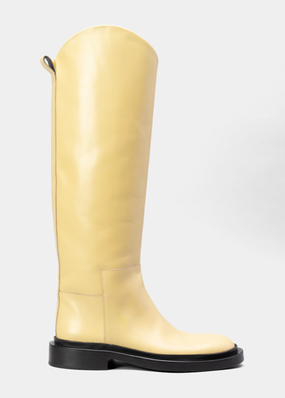 Jil Sander 25mm Leather Riding Boots In Beige