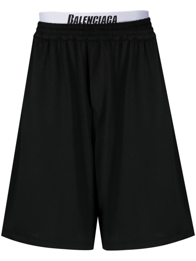 Balenciaga Technical-mesh Jersey Swim Shorts In Noir