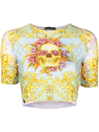 Philipp Plein Baroque-print Crop-top In Multi