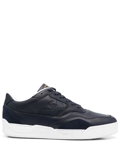 Emporio Armani Logo-embossed Lace-up Sneakers In Blue