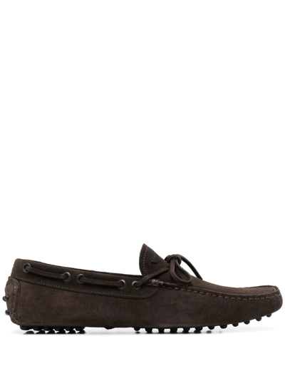 Emporio Armani Lace-up Leather Boat Shoes In Brown