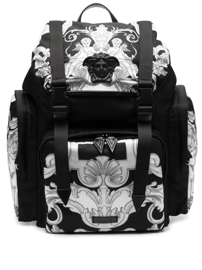 Versace Silver Baroque Print Nylon Medusa Backpack In Multicolor