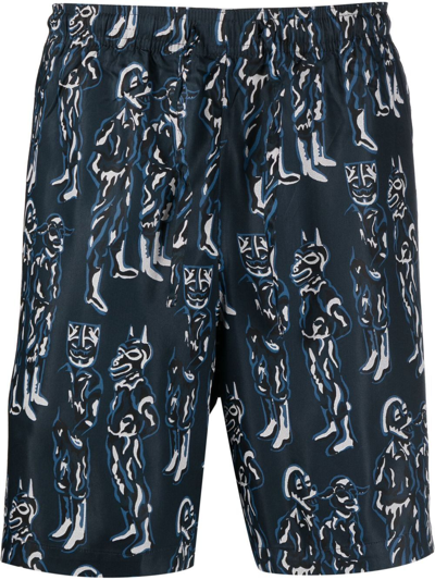 Wood Wood Elton Jc Printed Deck Shorts In Blue