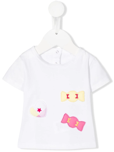 Miss Grant Babies' Bow-embroidered Short-sleeve T-shirt In White
