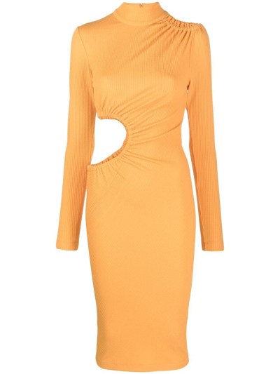 Rotate Birger Christensen Alice Cutout Ribbed Recycled Jersey Midi Dress In Orange