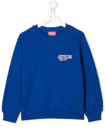 Diesel Logo Embroidered Cotton Sweatshirt In Blue