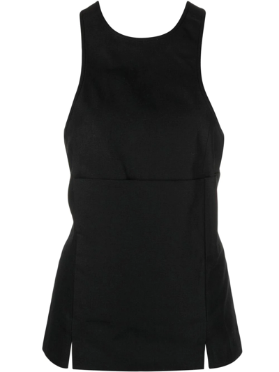 Jil Sander Sleeveless Cotton & Linen Blouse In Black