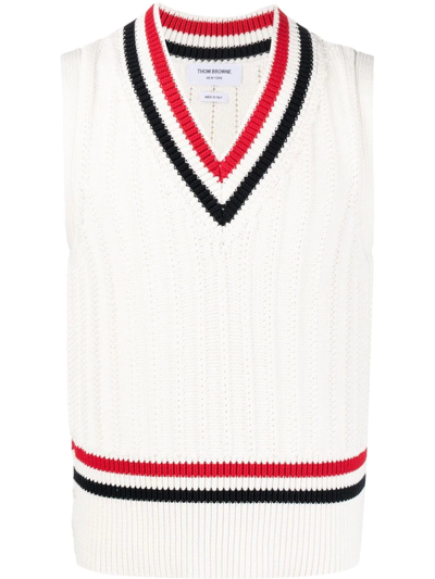 Thom Browne Striped-trim Knitted Vest In White