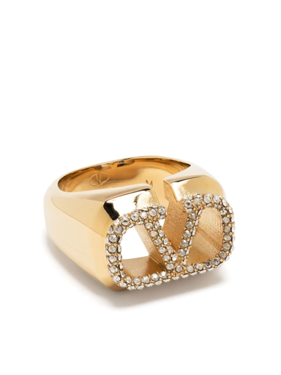 Valentino Garavani Crystal-embellished Vlogo Ring In Gold
