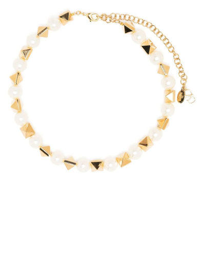 Valentino Garavani Rockstud And Pearl Necklace In Gold
