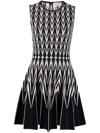 Alexander Mcqueen Intarsia-knit Belted Dress In Black