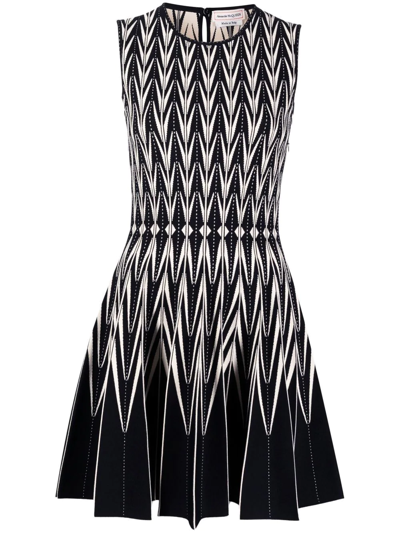 Alexander Mcqueen Intarsia-knit Belted Dress In Black