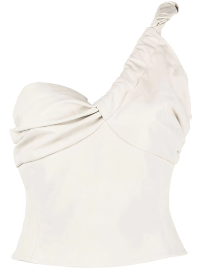 The Mannei Colmar One-shoulder Leather Top In White