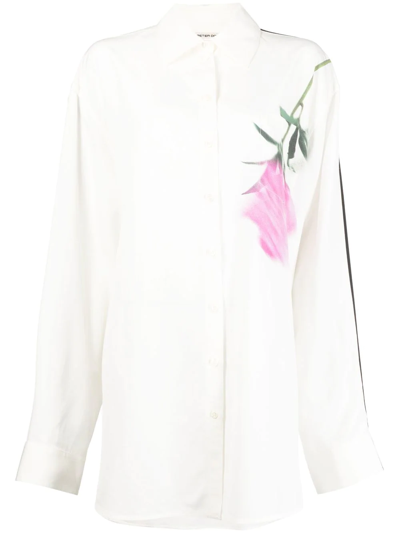 Peter Do Flower Print Oversize Button Up Shirt In White