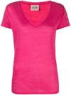Mc2 Saint Barth V-neck Linen T-shirt In Pink