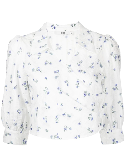 B+ab Floral-print Wrap Shirt In Weiss