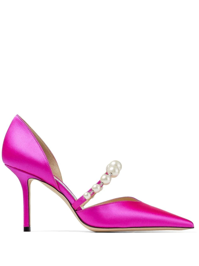 Jimmy Choo Aurelie 85缀饰缎布高跟鞋 In Pink