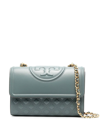 Tory Burch Fleming Convertible Leather Shoulder Bag In Green,light Blue